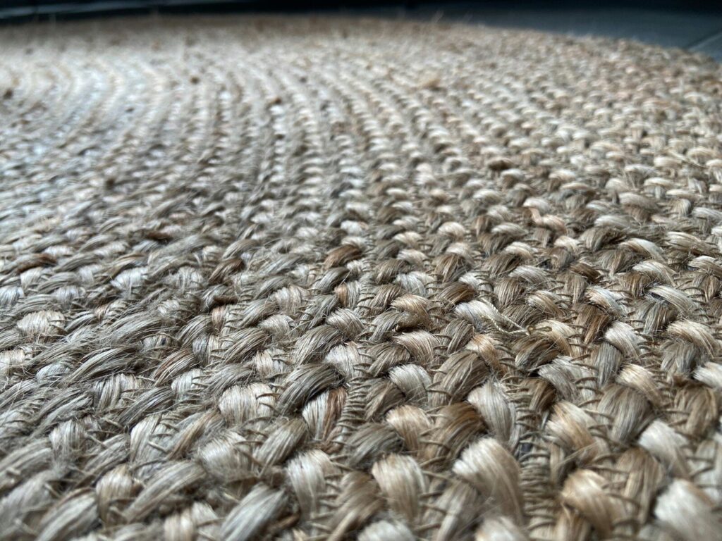 Close-up of woven rug.